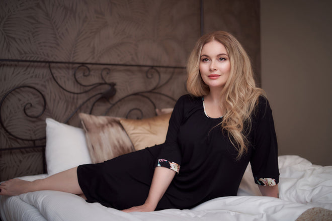 Nightdress, Bamboo, 3/4 Sleeves Black